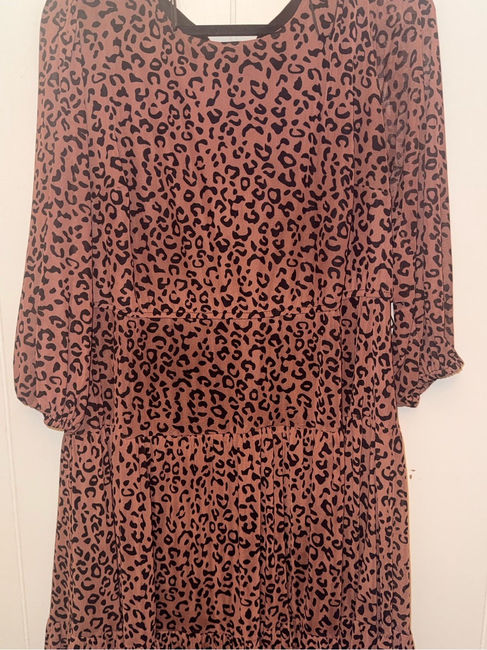 Studio One Brown and Black Leopard Print Long Sleeve Dress